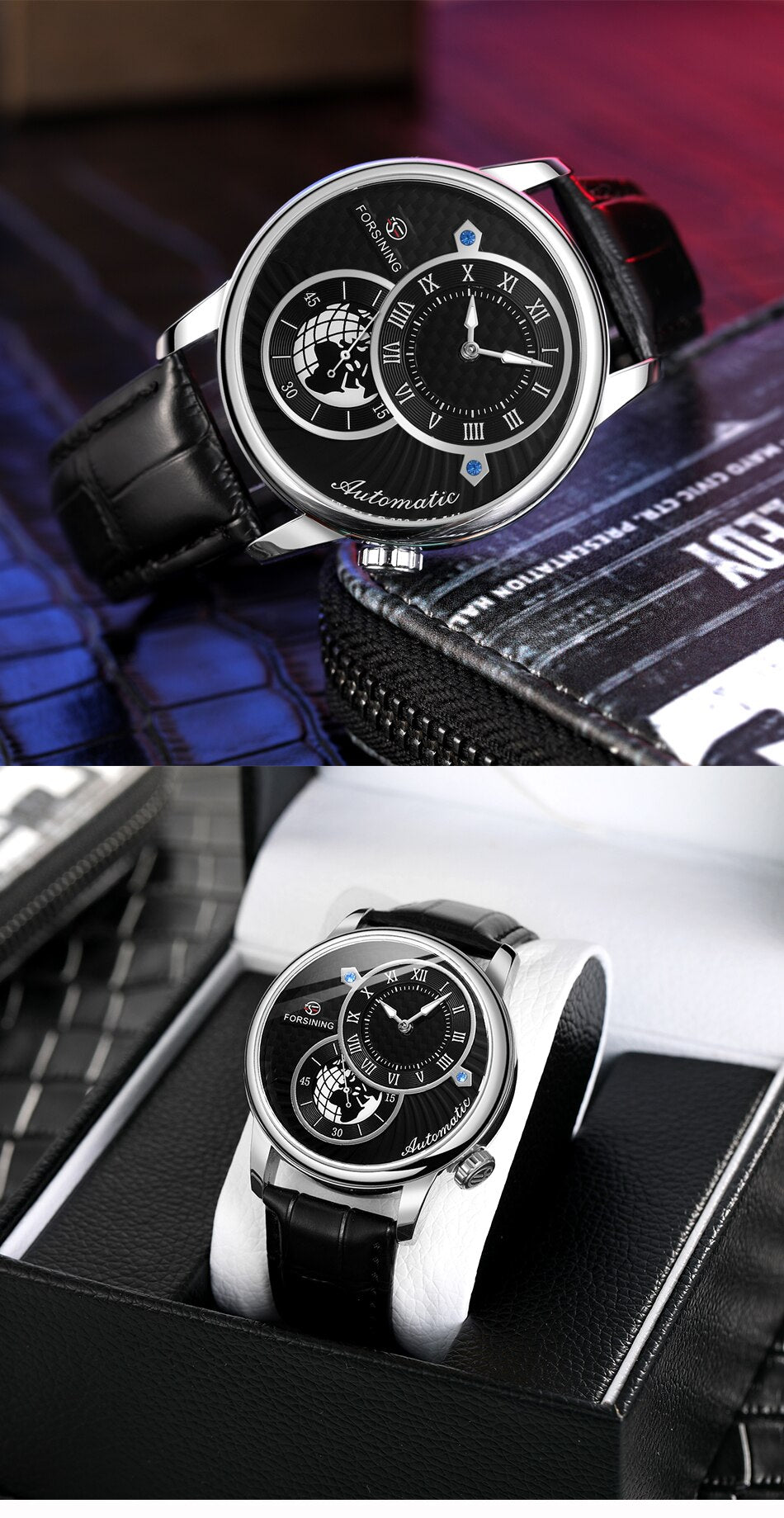 New FORSINING FSG8201 Men's Watch Waterproof Mechanical Mens Watches Leather Belt Luxury Business Automatic Watch Men Wristwatch