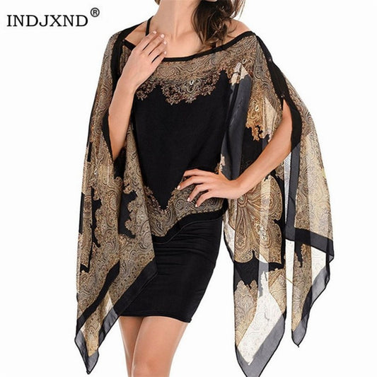 Boho Batwing Sleeve Chiffon Blouse Women Casual Floral Print Loose Kimono Shirts Big Size Beach Tunic Tops Peplum Blusa Robe