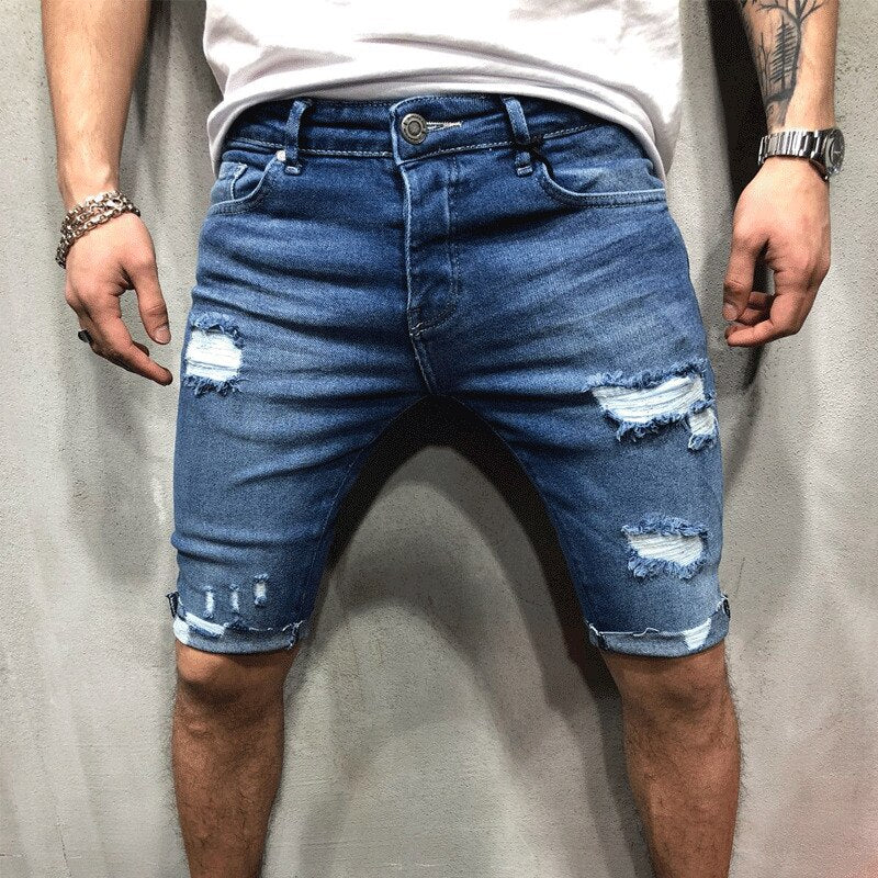 Mens Denim Chino Shorts Super STRETCH Skinny Slim Summer Half Pant Cargo Jeans