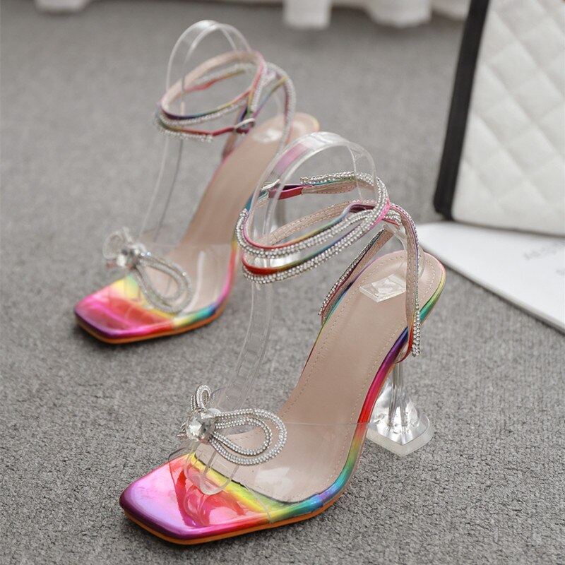 Runway style Women Sandals Luxury Rhinestones Bowknot Ankle strap High heels Summer Party Wedding Shoes Female Gladiator Sandals