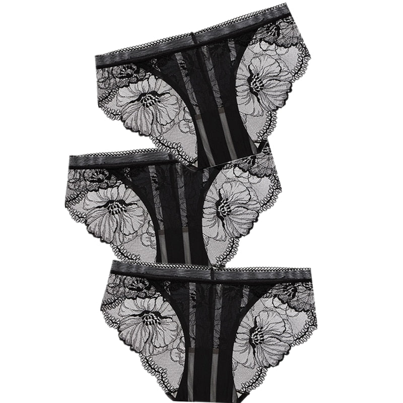 3pcs Sexy Lace Panties For Women Underwear Fashion Panty Lingerie Breathable Hollow Out Briefs Low-Rise Panties Female Underwear