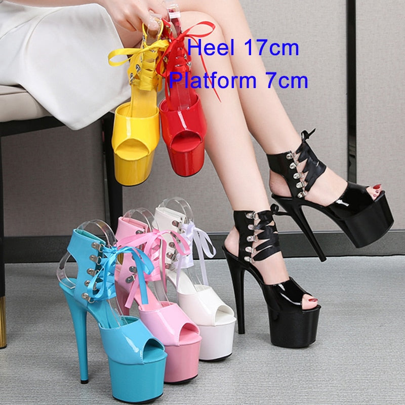 JIALUOWEI  20cm Extreme High Heel Thick Chunky Heels Platform Women Knee-High Long Boots -Exotic,Fetish,Sexy,Shoes