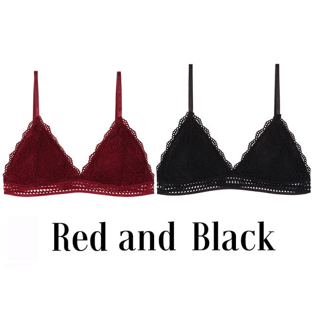 1/2PCS Women Bralette French Style Lace Bra Girls Triangle Cup Lingerie Deep V Wireless Underwear Soft Thin Seamless Bra