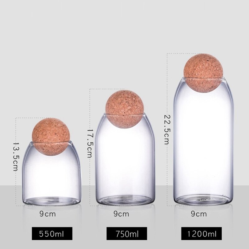 Glass Sealed Can Storage Jar Box Bottle Container Round Cork For Coffee Beans Kitchen