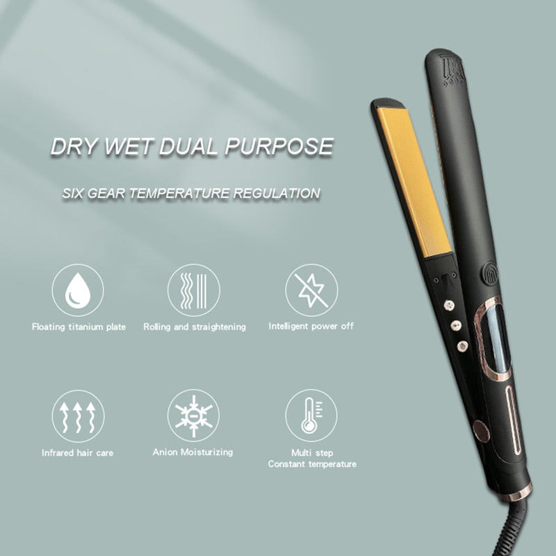 Ihongsen Professional Hair Straightener Tourmaline Ceramic Anion Hair Care LCD Display Flat Iron Heating Plate Fast Heating