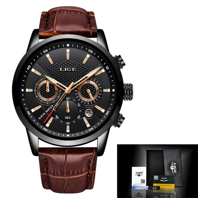 Mens Watches LIGE Top Brand Luxury Men's Fashion Business Waterproof Quartz Watch For Men Casual Leather Watch Relogio Masculino