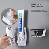 Automatic Toothpaste Dispenser Wall Mount Dust-proof Toothbrush Holder Wall Mount Storage Rack Bathroom Accessories Set Squeezer