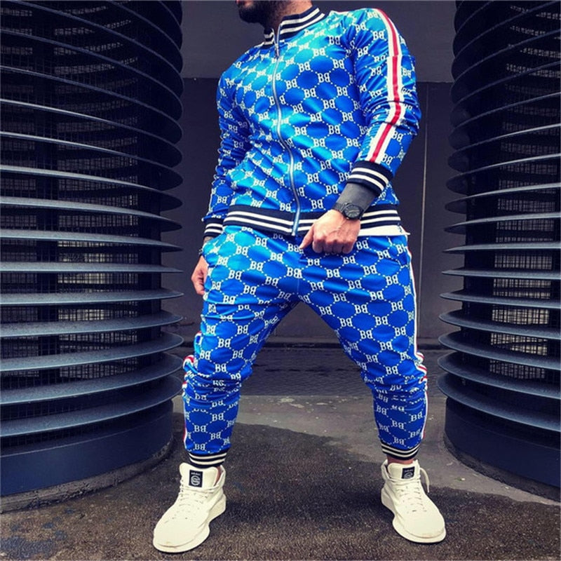 2022 Man Tracksuits Men's Sets 3D Print Sets Men Grid Two-piece Patchwork Zipper Tracksuits Small Leg Trouser Sweat Suits Sets