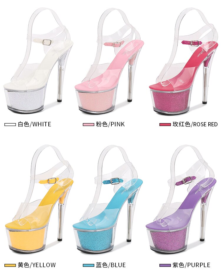 shuzumiao 2021 Women's Nightclub Super High Heels 17CM 15CM Stiletto Platform Transparent Crystal Sandals for Show Ladies Shoes