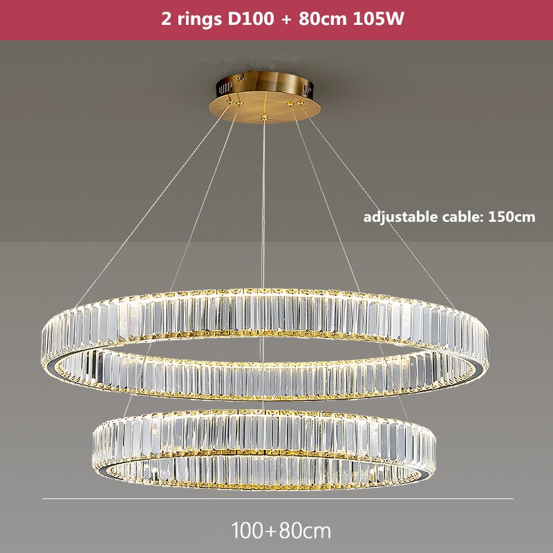 Modern Chrome Gold Steel Led Chandelier Villa Stairs Dimmable Circle Chandelier Lighting Foyer Hanging Chandelier Lamp Fixtures