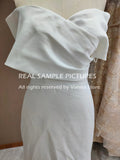 Off Shoulder V Neck Satin Mermaid Wedding Dress Simple DetachableTrain Elegant Backless Bridal Gown Plus Size Vestido De Noiva