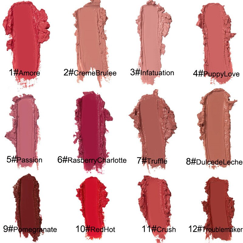 12 Colors Lips Makeup Lipstick Cosmetics Lip Gloss Long Lasting Moisture Cosmetic For Makeup Matte Lipstick Waterproof TSLM1