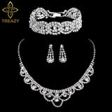 TREAZY Silver Color Rhinestone Crystal Bridal Jewelry Sets for Women Necklace Earrings Bracelet Set Wedding Jewelry Accessories