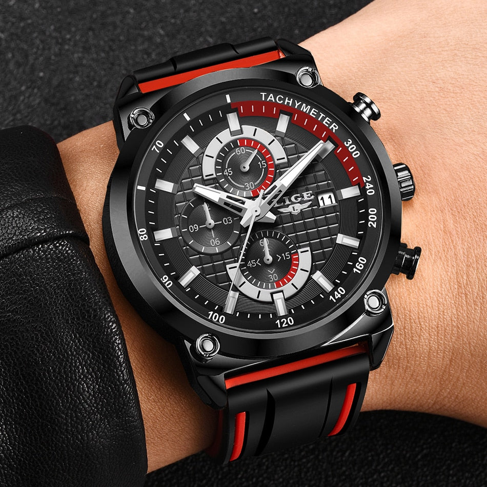 2022 LIGE New Mens Watches Top Brand Luxury Dial Clock Male Fashion Silicone Waterproof Quartz Gold Watch Men Sport Chronograph