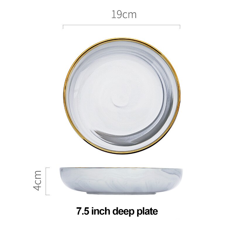 Marble ceramics plates and bowls set dinnerware sets christmas salad dessert bone china white plates kitchen dishes round tray