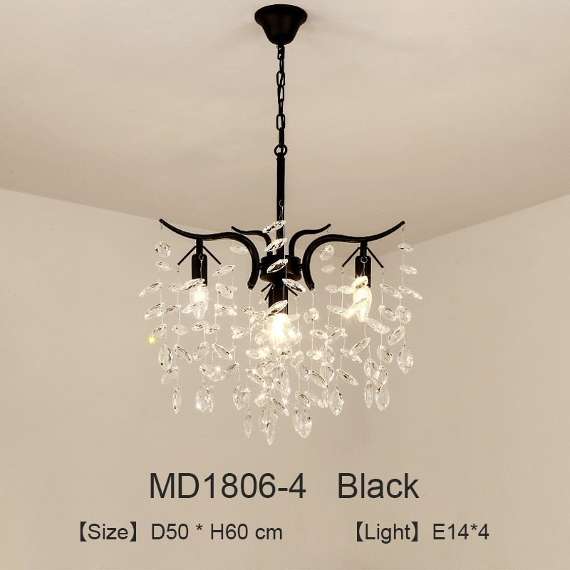 Nordic LED Crystal Chandeliers Gold Black Chandelier Luxury Lighting Kitchen Dining Living room Bedroom Lamp lustre pendente