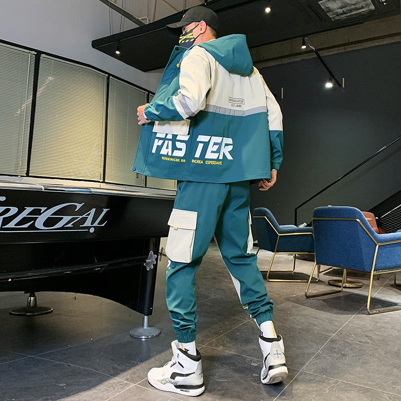 2021 Men's Hip Hop Tracksuit Mens Clothing 2 Pieces Sets Man Streetwear Jacets And Harem Pants ABZ551