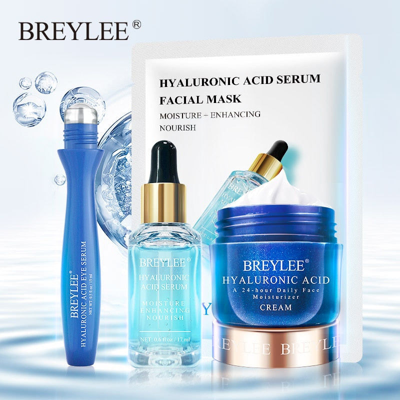 BREYLEE Hyaluronic Acid Set Face Mask Facial Eye Cream Serum Whitening Moisturizing Essence Dry Rough Anti-Aging Skin Care