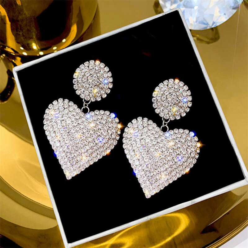 2020 New Fashion Earrings for Women Luxury Full Rhinestone Heart Earrings Jewelry