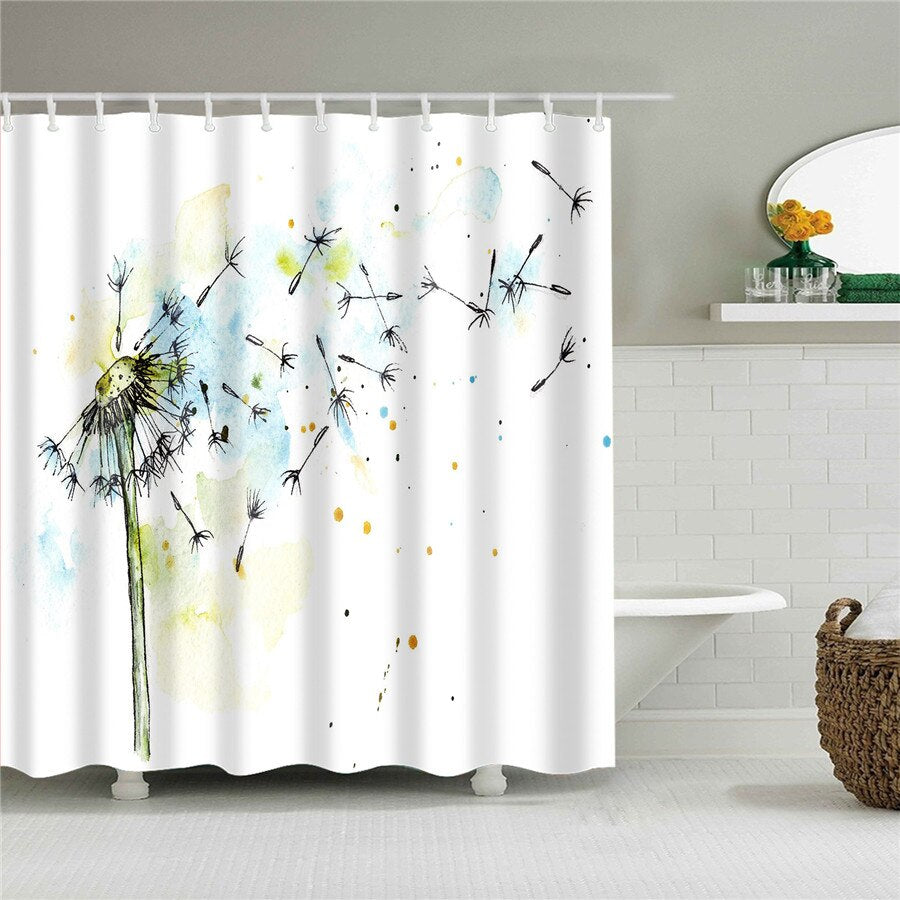 Flower Dandelion Red Rose Small Fresh Shower Curtains Bathroom Curtain Frabic Waterproof Polyester Bathroom Curtain with Hooks