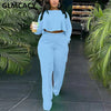 Women Two Piece Casual Suits Long Sleeve Dip Hem Crop Top Shirt & Loose Pants Set