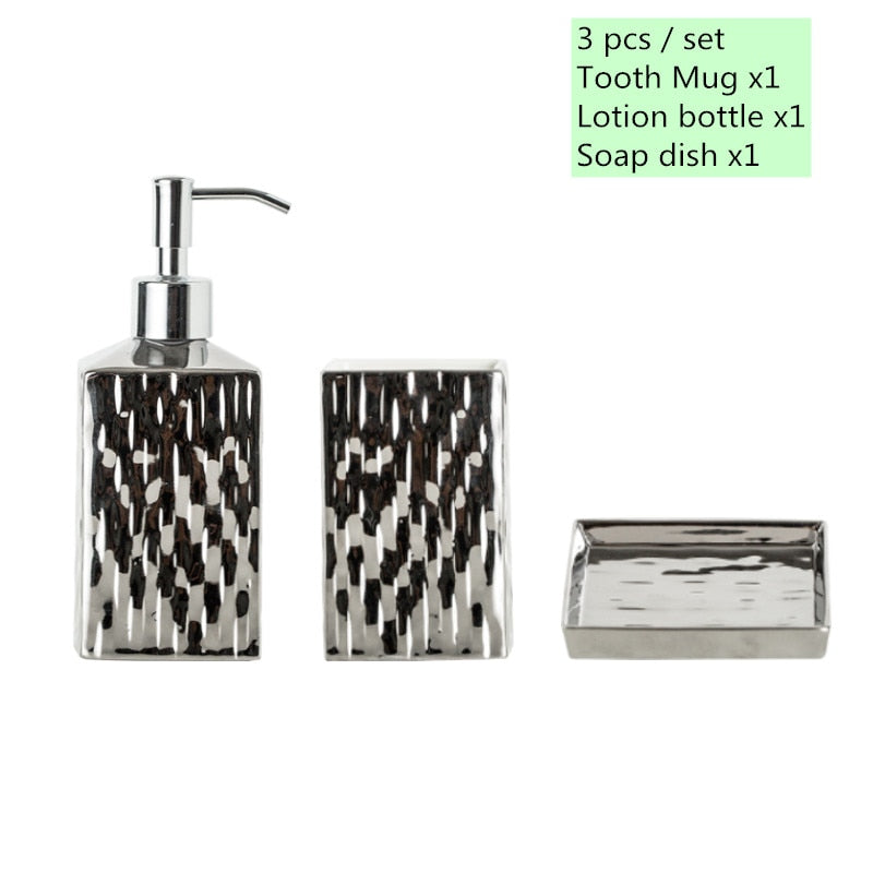 Ceramic Bathroom Accessories Set Gold silver Soap Dispenser Gargle Cup Soap Dish Home bathroom decor wash set Gold Finished