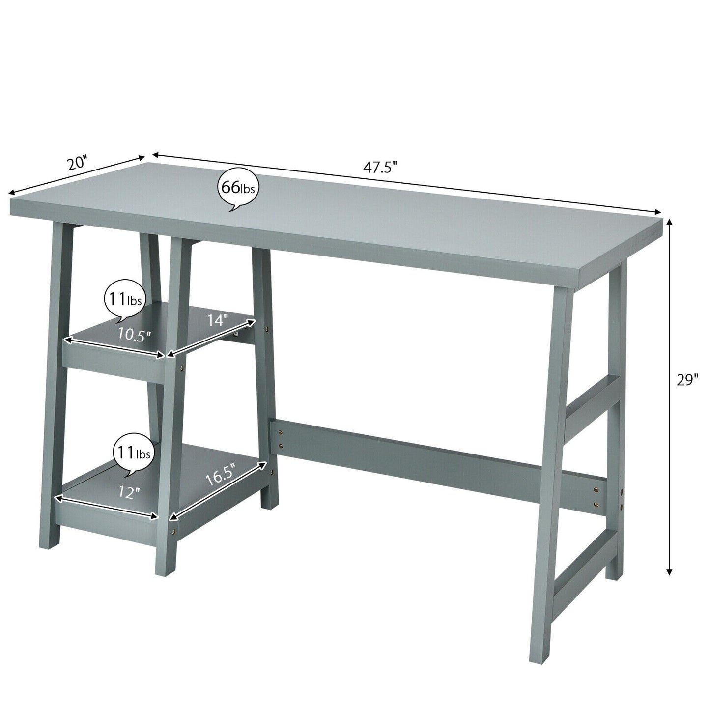 Costway Trestle Computer Desk Indoor Office Workstation w/Removable Shelf HW63370