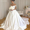 Wedding Dresses Off The Shoulder A-Line Bride Dress with Court Train Wedding Gowns Buttons Back Vestido De Noiva