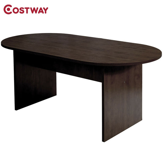 Giantex 69" x 35" Oval Conference Table with Rectangle Panel Base 6 People Engineered Wood Modern Design Meeting Table