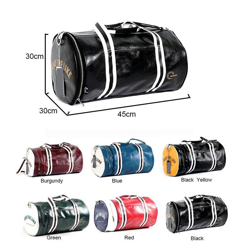 PU Leather Sports Gym Bag Multifunction Training Fitness Shoulder Bags Traveling Handbag Striped Sac De Sport Women Men XA719WD