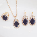 Water Drop White Blue Red Purple Black Rhinestones Jewelry Sets For Women Pendant/Necklace/Earrings/Rings