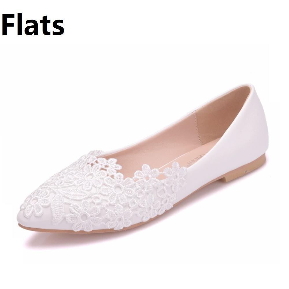 Crystal Queen White Lace Flower Pumps womens Elegant Wedding Shoes Bride High Heels Platform Ladies Wedges Party Dress Shoes