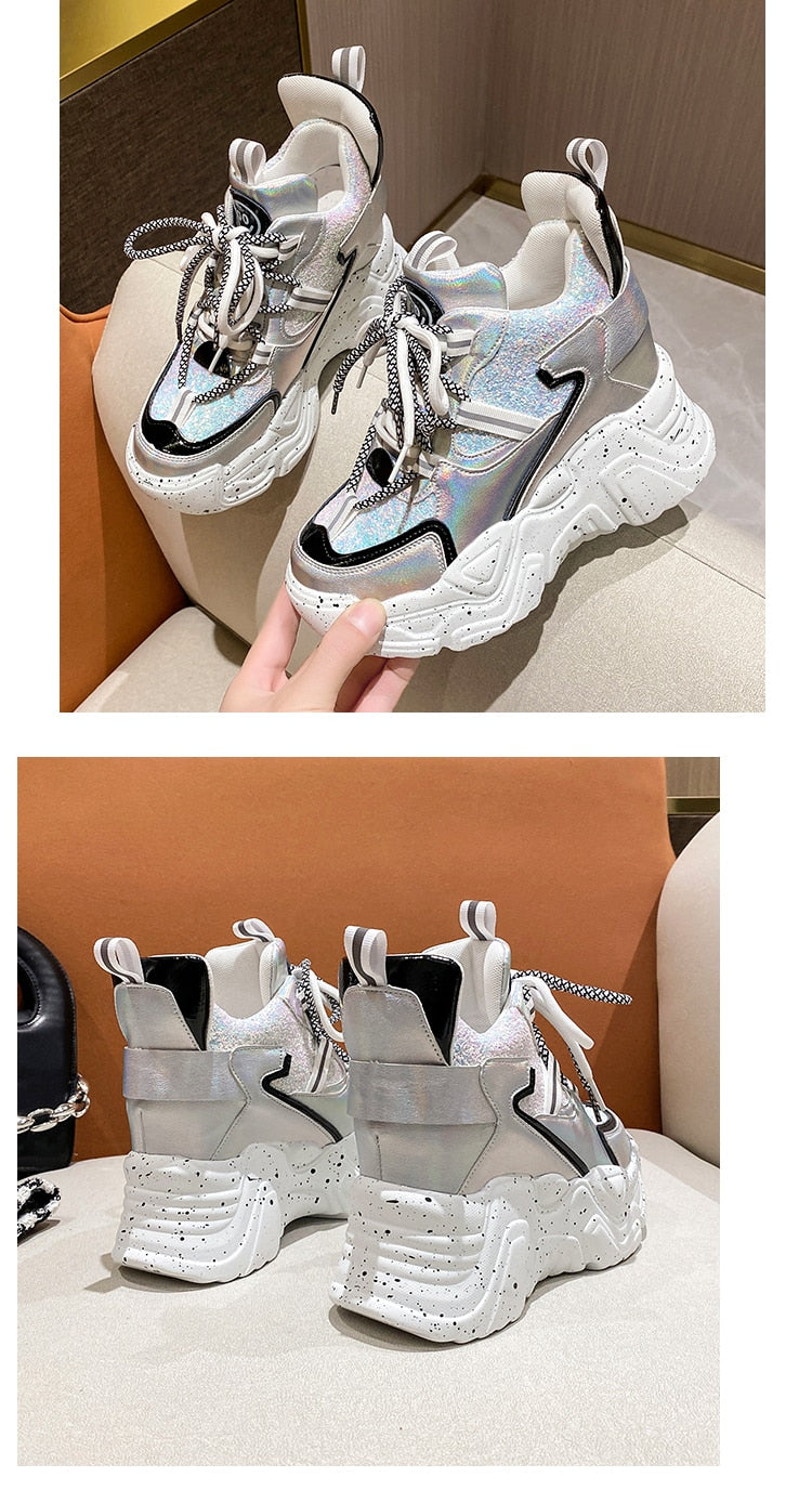 Women Platform Sneakers 2021 Summer Breathable Mesh Shoes Women Wedges Heels Casual Shoes 11 CM Thick Sole Trainers White Shoes