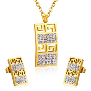 LUXUSTEE Bridal Cubic Zirconia Jewelry Set Gold/Silver Color Geometry Pendant Necklace Stainless Steel Women Necklace Sets