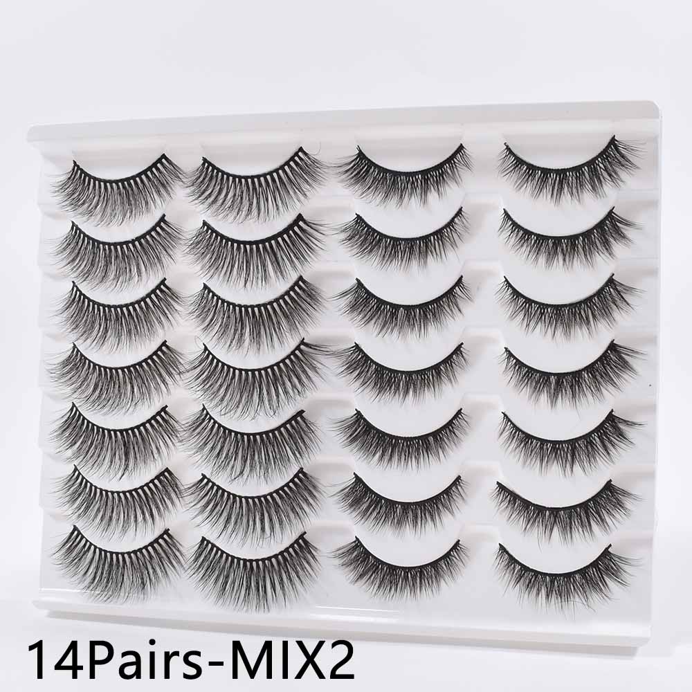 14/16Pairs  Black Mink Thick False Eyelashes Cils Soft Make Up Faux Cross Lashes Eyelashes Wholesale maquiagem cilios