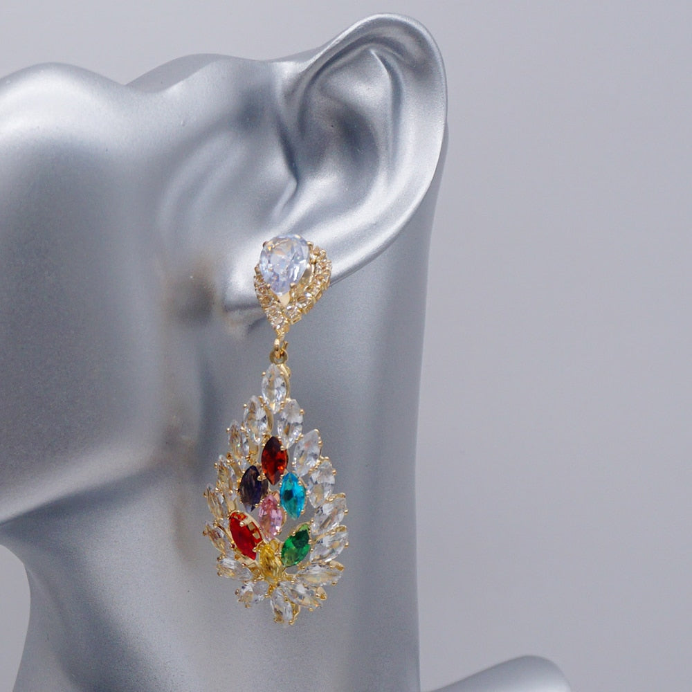 New Styles Long Metal Colorful Crystal Drop Earrings High-Quality Fashion Rhinestones Jewelry Accessories For Women Gift Party