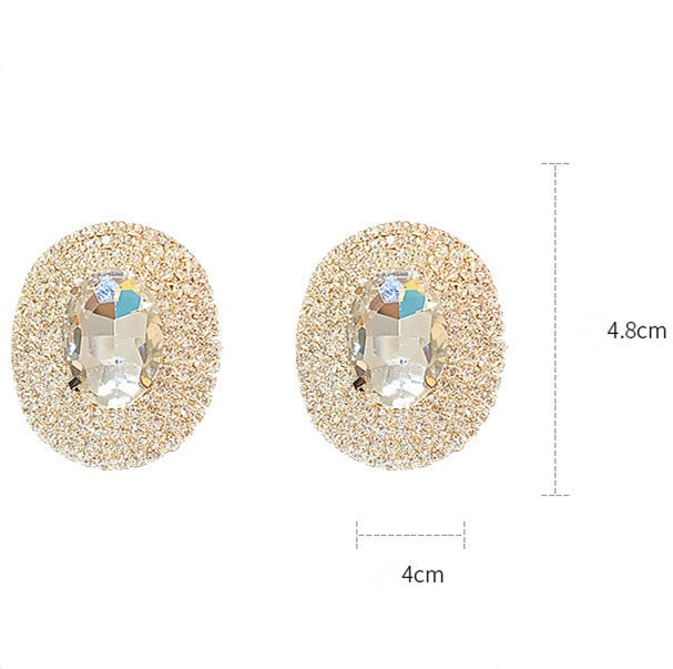 FYUAN Geometric Full Rhinestones Stud Earrings for Women Shine Oversize Round Crystal Earrings Weddings Party Jewelry Gift