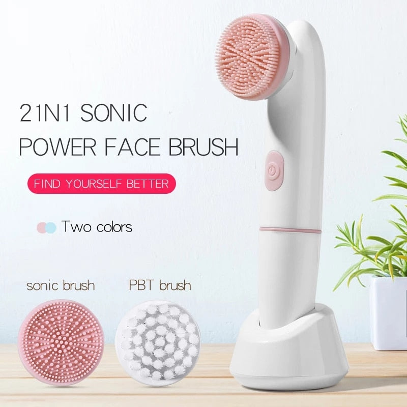 Facial Cleansing Electric Facial Cleansing Brush 2 in 1 Sonic Vibration Cleansing Brush Exfoliating Massage Cleansing Brush