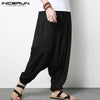 INCERUN Streetwear Harem Pants Men Hip-hop Drop Crotch Cotton Joggers Wide Leg Pants Trousers Men Chic Loose  Pantalones Hombre