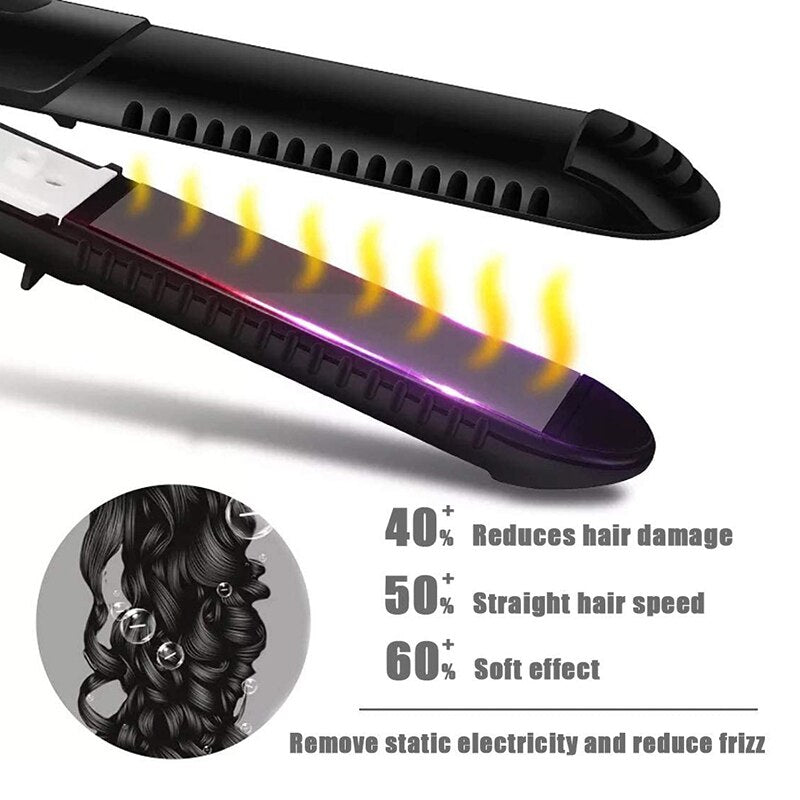 Hair Straightener Straight & Curly Dual Uses Ceramic Tourmaline Ionic Flat Iron Curler Fast Heating for Wet & Dry Hair SANA889