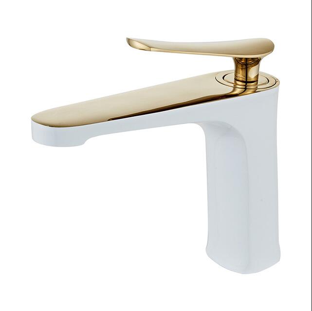 Bathroom Faucet Solid Brass Bathroom Basin Faucet Cold And Hot Water Mixer Sink Tap Single Handle Deck Mounted White & Gold Tap