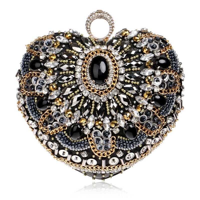 SEKUSA Vintage style women beaded evening bags embroidery small day clutches wedding bridal handbags diamonds case purse