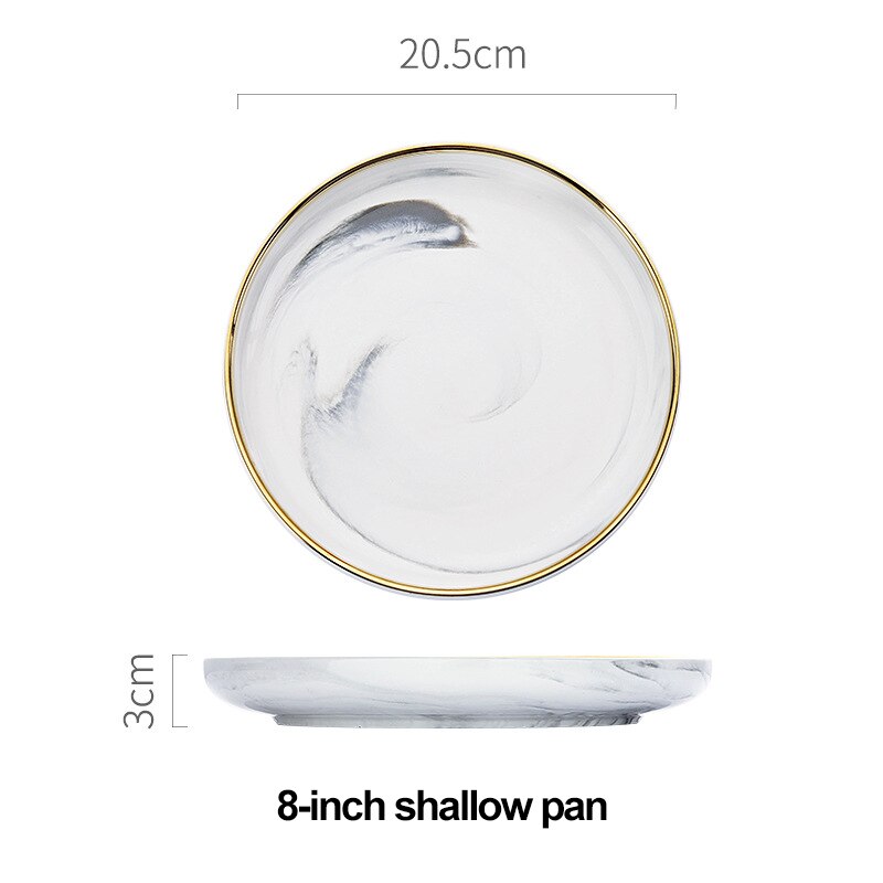 Marble ceramics plates and bowls set dinnerware sets christmas salad dessert bone china white plates kitchen dishes round tray