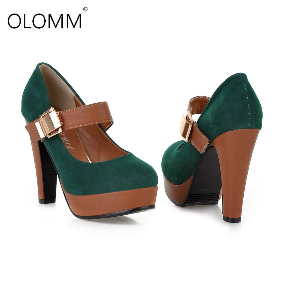 Size 34-43 Women Pumps Flock Sweet Thick High Heels Platform Classic Round Toe Dress Cute Shoes Ladies Footwear Platform Heels