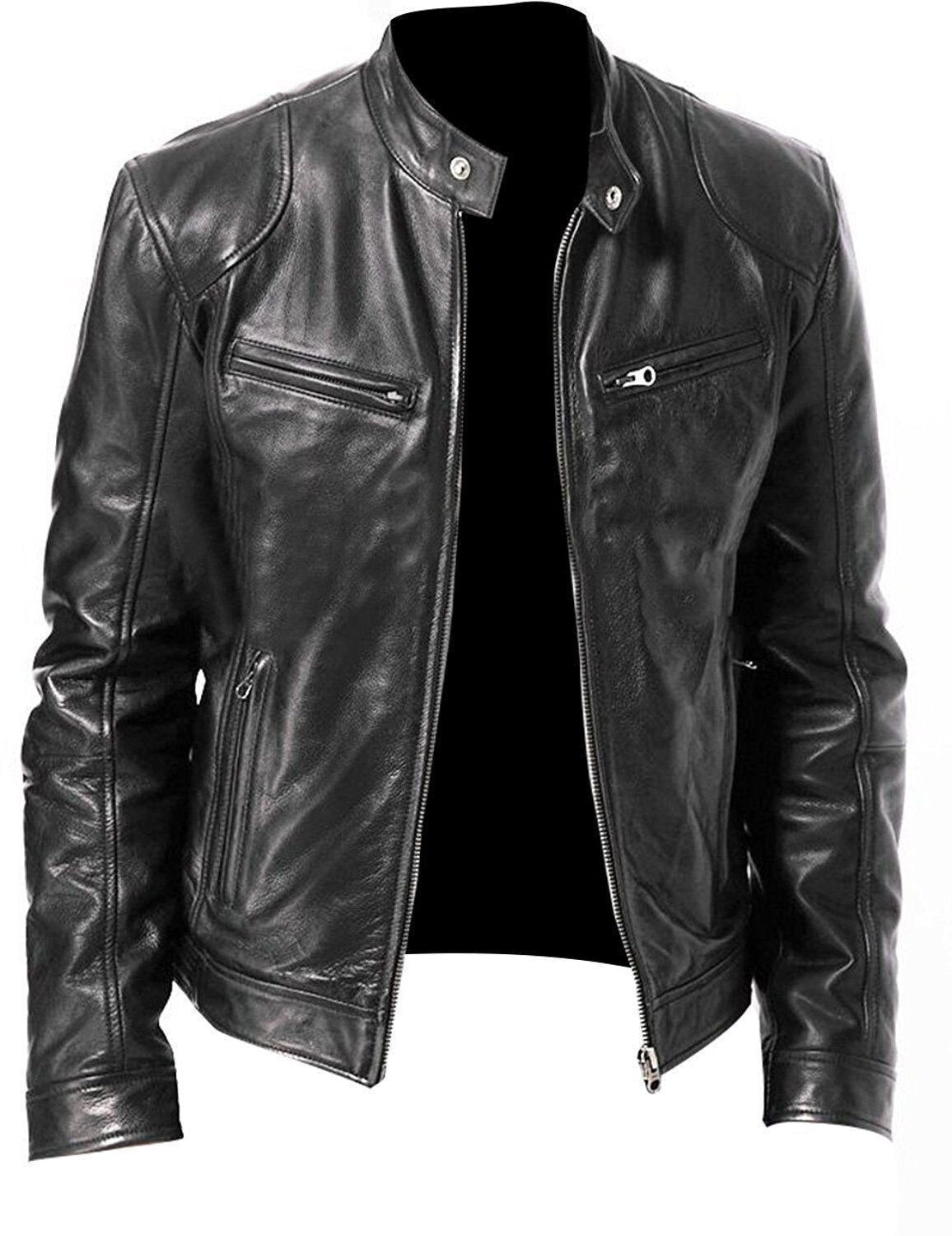 2021 Mens Fashion Leather Jacket Slim Fit Stand Collar PU Jacket Male Anti-wind Motorcycle Lapel Diagonal Zipper Jackets Men 5XL