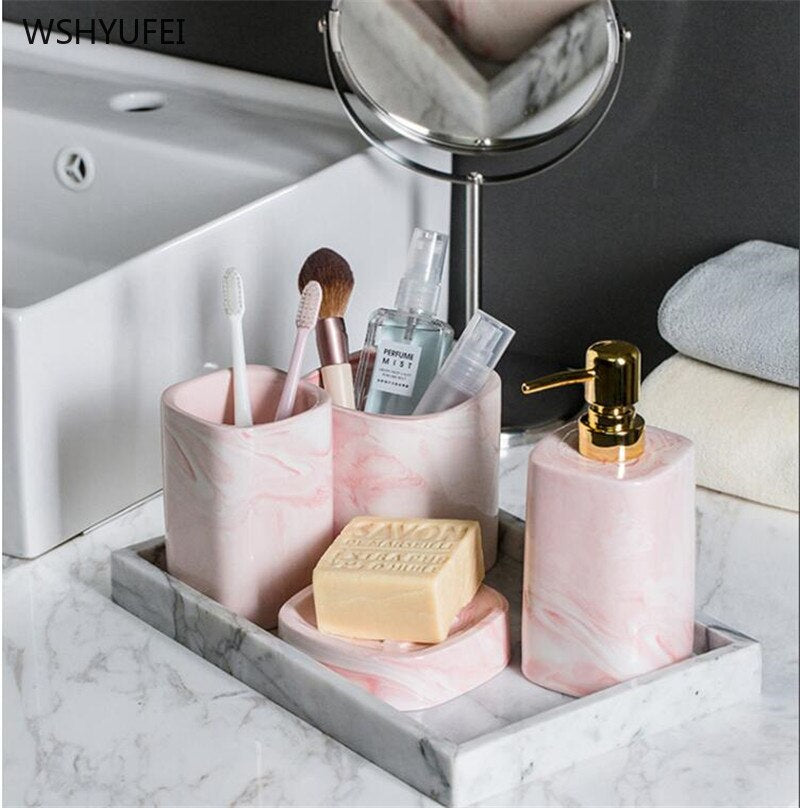 European Bathroom Wash Set Ceramic Soap Dispenser Perfume Bottle Soap Dish Mouthwash Cup With Tray Home bathroom accessories