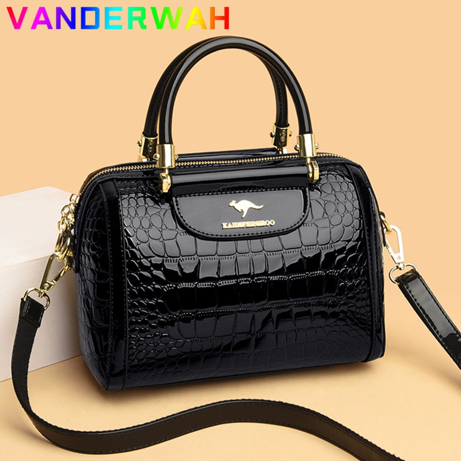 Luxury Patent Leather Handbags for Women Designer Crocodile Pattern Women's Shoulder Crossbody Bag New Ladies Messenger Purses