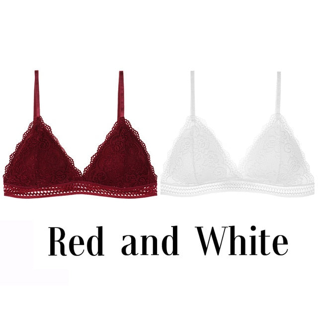 1/2PCS Women Bralette French Style Lace Bra Girls Triangle Cup Lingerie Deep V Wireless Underwear Soft Thin Seamless Bra