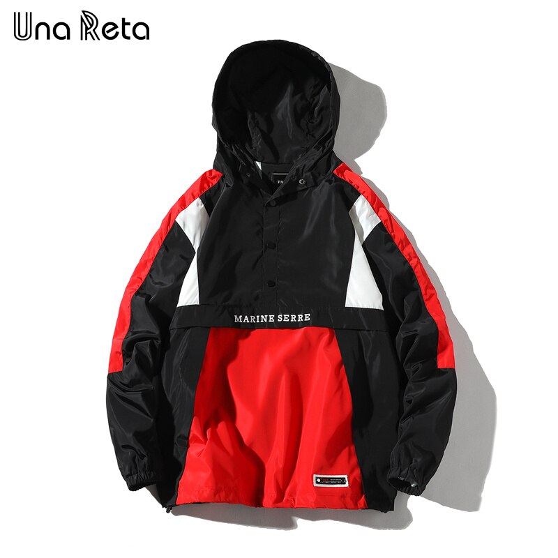 Una Reta Hooded Jackets Men New Patchwork Color Block Pullover Jacket Fashion Tracksuit Coat Men Hip Hop Streetwear Jacket Men