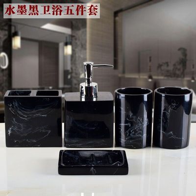 Luxury Resin Bathroom Accessories Set Tray 5pcs Set Nordic White Marble Texture Resin Bathroom Kit Soap Dispenser Storage Tray